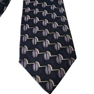 Louis Roth Tie Mens Necktie Silk Geometric Blue Vintage Wide 4" x 60"